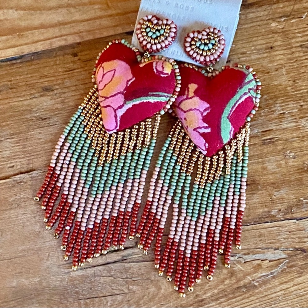 🌺🎉HP🎉🌺 NWT Anthropologie Deepa Beaded Heart Fringe Chandeliers - Picture 4 of 16